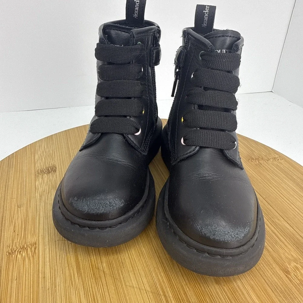 ALEXANDER MCQUEEN Hybrid Zip‎ And Lace-up Boots 687072 Black Leather Kids EU 26